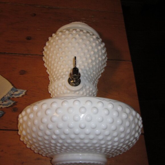 Elegant Fenton Mint 3 pc hobnail milk glass lavabo